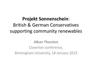 Projekt Sonnenschein : British &amp; German Conservatives supporting community renewables