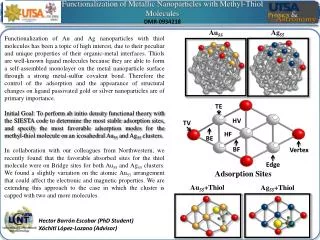 Functionalization of Metallic Nanoparticles with Methyl -Thiol Molecules DMR-0934218