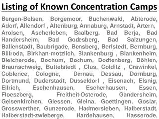 Listing of Known Concentration Camps