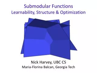Submodular Functions Learnability , Structure &amp; Optimization