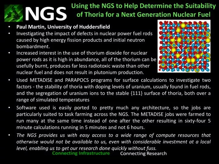 using the ngs to help determine the suitability of thoria for a next generation nuclear fuel