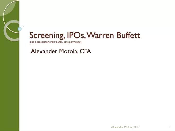 screening ipos warren buffett and a little behavioral finance time permitting