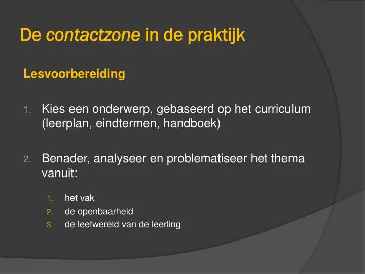 de contactzone in de praktijk