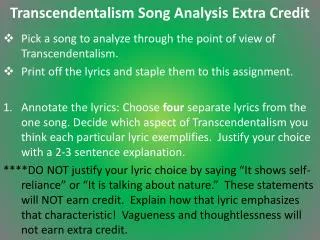 Transcendentalism Song Analysis Extra Credit