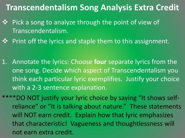 transcendentalism song analysis extra credit
