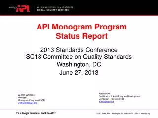 2013 Standards Conference SC18 Committee on Quality Standards Washington, DC June 27, 2013