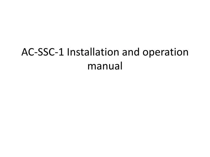 ac ssc 1 installation and operation manual