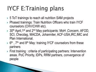 IYCF E:Training plans