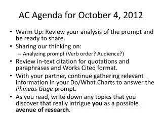 AC Agenda for October 4, 2012