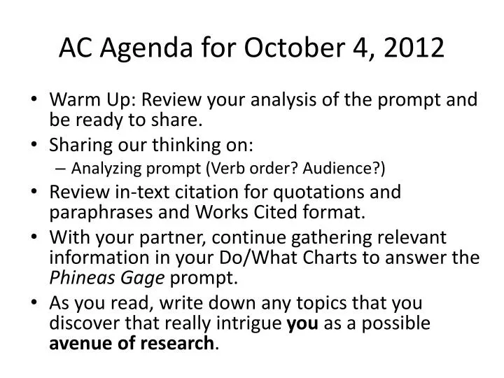 ac agenda for october 4 2012