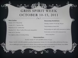 GRHS Spirit week October 10-15, 2011