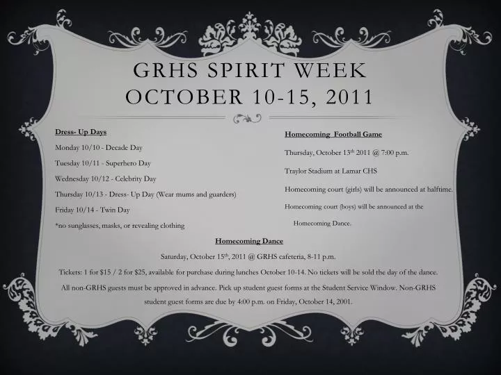 grhs spirit week october 10 15 2011