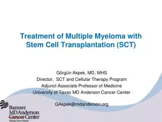 Treatment of Multiple Myeloma with Stem Cell Transplantation (SCT)
