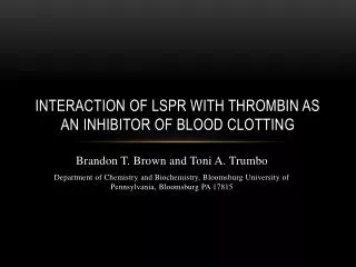 Interaction of LSPR with thrombin as an Inhibitor of Blood Clotting