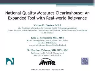 National Quality Measures Clearinghouse: An Expanded Tool with Real-world Relevance