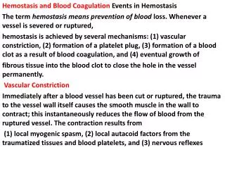 Hemostasis and Blood Coagulation Events in Hemostasis