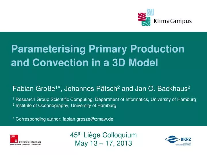 parameterising primary production and convection in a 3d model