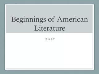 Beginnings of American Literature