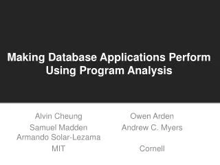 Making Database Applications Perform Using Program Analysis