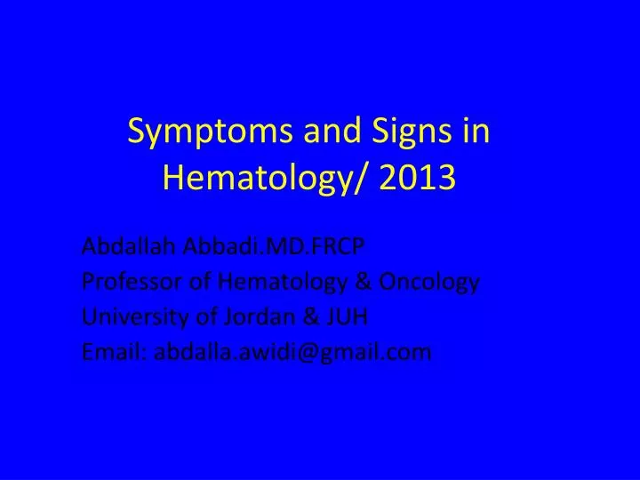 symptoms and signs in hematology 2013