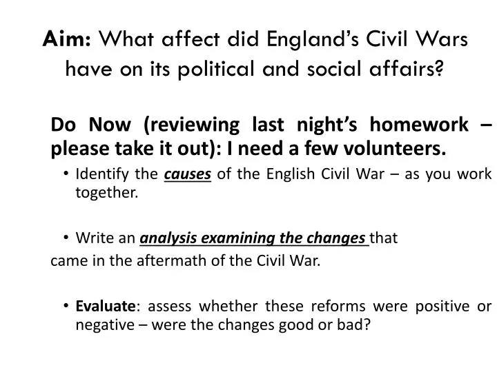 aim what affect did england s civil wars have on its political and social affairs