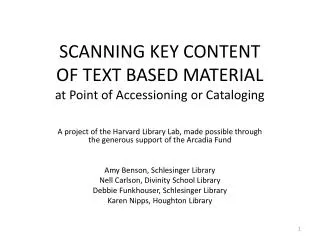 SCANNING KEY CONTENT OF TEXT BASED MATERIAL at Point of Accessioning or Cataloging