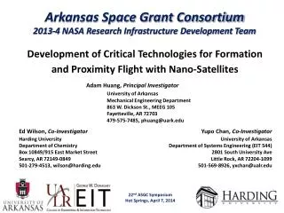 Arkansas Space Grant Consortium 2013-4 NASA Research Infrastructure Development Team