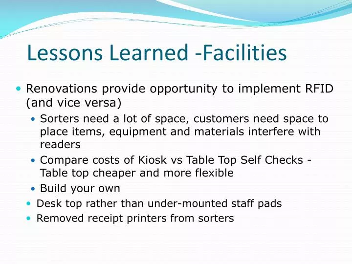 lessons learned facilities