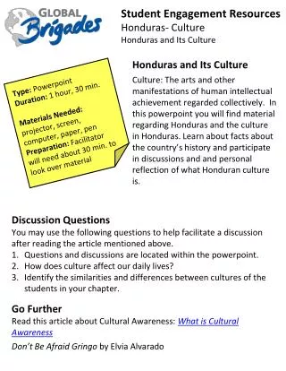 Student Engagement Resources Honduras- Culture Honduras and Its Culture