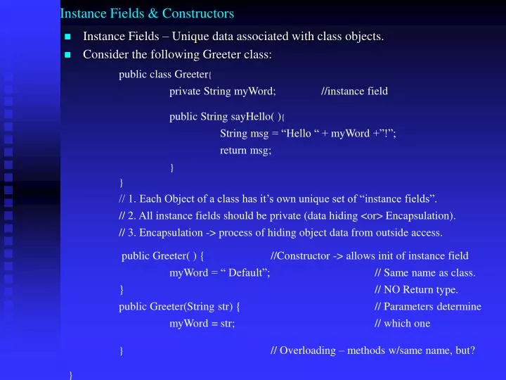 instance fields constructors