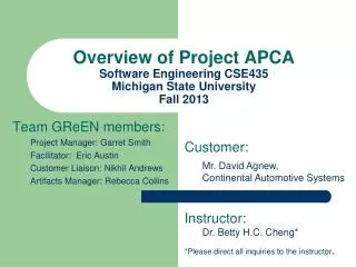 Overview of Project APCA Software Engineering CSE435 Michigan State University Fall 2013