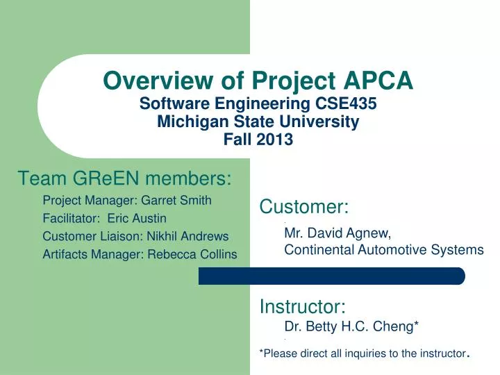 overview of project apca software engineering cse435 michigan state university fall 2013