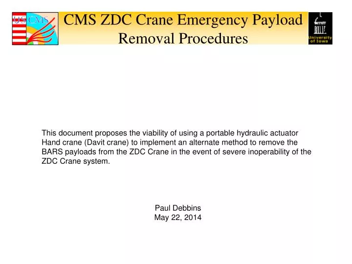 cms zdc crane emergency payload removal procedures