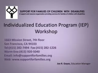 Individualized Education Program (IEP) Workshop