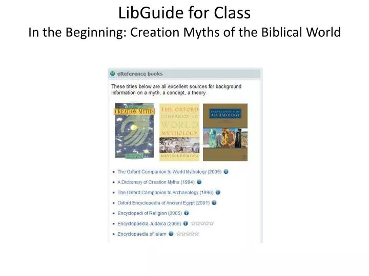 libguide for class in the beginning creation myths of the biblical world