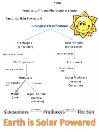 Name ___________________ Producers, ATP, and Photosynthesis Intro Part 1- Sunlight Powers Life