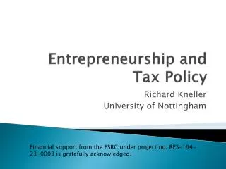 Entrepreneurship and Tax Policy