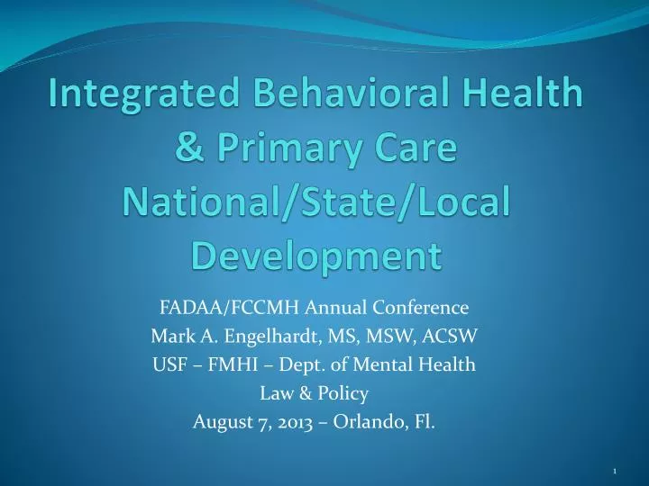 integrated behavioral health primary care national state local development