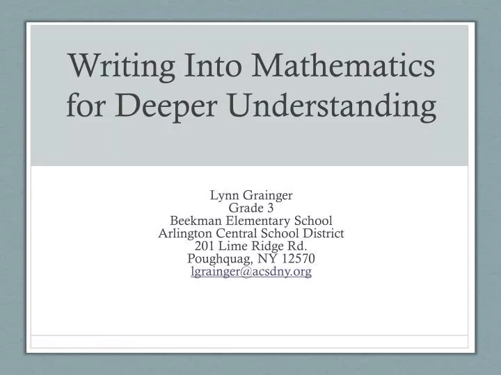 writing into mathematics for deeper understanding