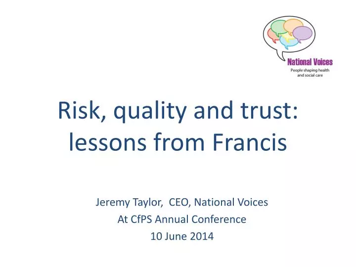 risk quality and trust lessons from francis