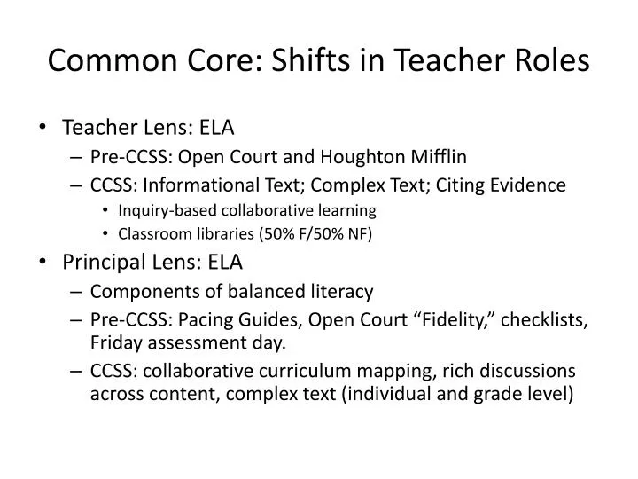 common core shifts in teacher roles