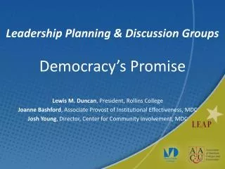 Leadership Planning &amp; Discussion Groups Democracy’s Promise