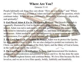Where Are You? Genesis 3:1- 8