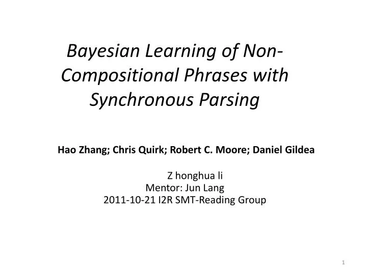 bayesian learning of non compositional phrases with synchronous parsing