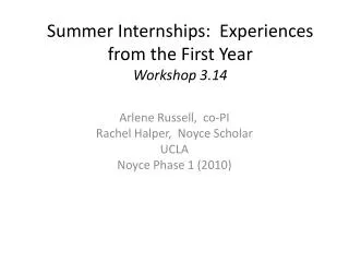 Summer Internships: Experiences from the First Year Workshop 3.14