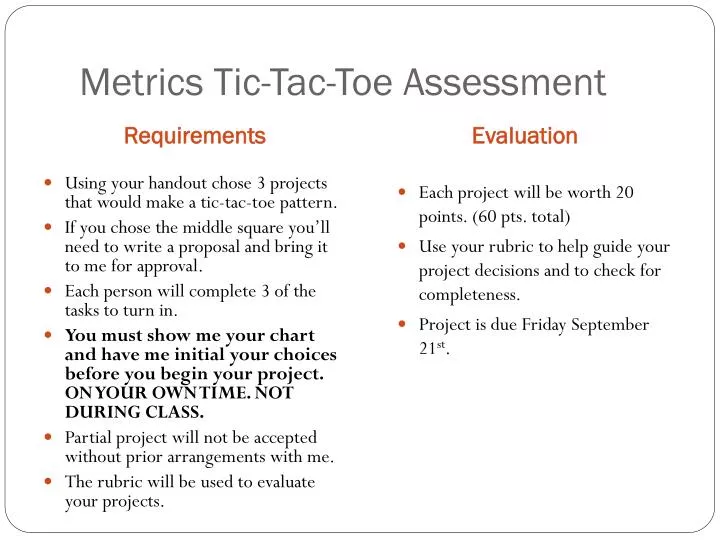 metrics tic tac toe assessment