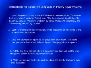 Instructions for Figurative Language in Poetry Review Game
