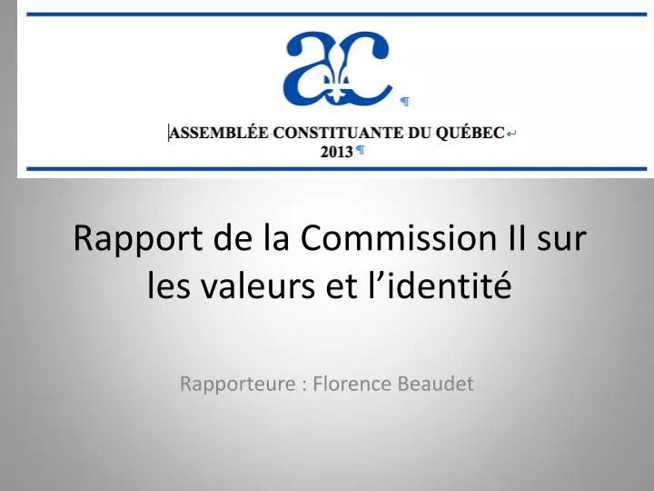 rapport de la commission ii sur les valeurs et l identit