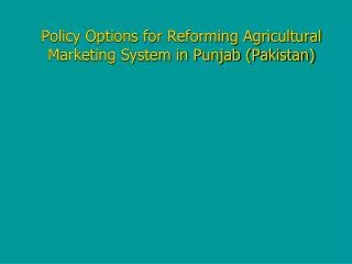 Policy Options for Reforming Agricultural Marketing System in Punjab (Pakistan)