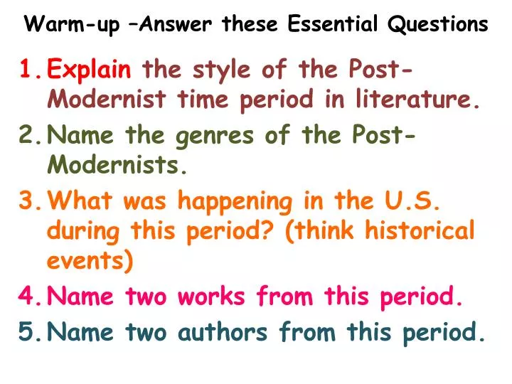 warm up answer these essential questions
